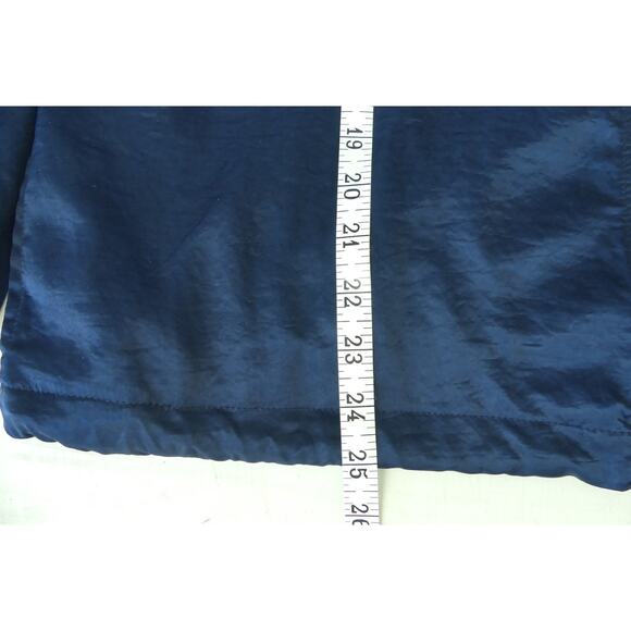 Woman's Blue Satin Jacket LARGE Zip-Up Y2K White Trim Cinch Tie Waist - Picture 6 of 7